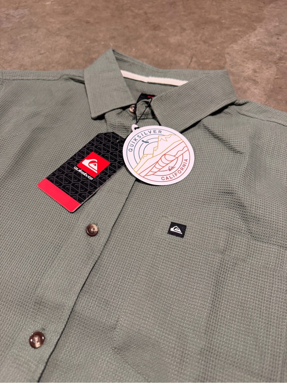 Quiksilver Men’s Sage Green Textured Button-Down Shirt
